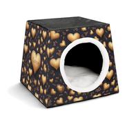FODPAND Golden Heart and Love Cat Bed Cave for Small Dog Cat House 3-in-1 Foldable Cats Beds with Removable Washable Cushioned Pillow Covered Cave Pet Tents with Non-Slip Bottom