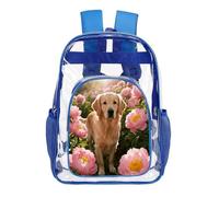 FodPand Golden Retriever & Daisy Clear Mini Backpack Transparent Backpacks PVC See Through Clear Bag for Work Travel, Blue, 43X32.5cm, Daypack Backpacks