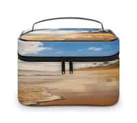 FodPand Golden Sand Reflecting The Sun Makeup Bag with Makeup Brush Compartment Cosmetic Bag with Handle And Zipper Portable Organizer Bag for Daily, Camping, Traveling, Hotel