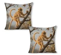 FodPand Golden Snub-Nosed Monkey Throw Pillow Covers 18"x18"（2pcs） Decorative Linen Pillowcase with Hidden Zipper Double-Sided Boho Farmhouse Cushion Case for Sofa Bed Chair, Holiday Decor, Home Gift