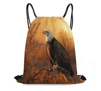 FodPand Golden Sunset Bald Eagle Drawstring Backpack Gym Trip Cinch Sack for Unisex Waterproof Shoe Bags for Travel Honeycomb Fabric Drawstring Bag 16x 20 Inch for Swimming Beach