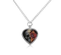 FodPand Gothic Skull And Black Rose Pet Memorial Necklace for Ashes Waterproof Cremation Jewelry for Men Women Adjustable Pet Urn Pendant with Filling Kit Keepsake Gift for Loss of Dog Cat