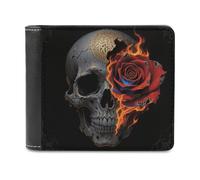 FodPand Gothic Skull And Black Rose Wallet for Men Women, PU Leather Slim Card Holder with 8 Card Slots, Minimalist Bifold Wallet Front Pocket Wallets Stylish Purse for Travel Gift