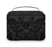 FodPand Gothic-wallpaper-for-walls-skull-damask Makeup Bag,Portable Large Capacity Travel Cosmetic Bag Adjustable Lightweight Hand-held Makeup Box for Women Daily Use