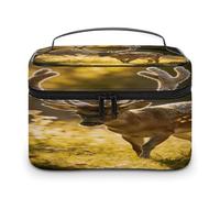 FodPand Graceful Deer with Antlers in Nature Makeup Bag with Makeup Brush Compartment Cosmetic Bag with Handle And Zipper Portable Organizer Bag for Daily, Camping, Traveling, Hotel