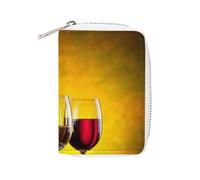 FodPand Grapes Wine Bottles And Drink Credit Card Holder Compact Leather Card Wallet Zipper Portable Id Purse 20 Cards Slots