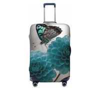 FodPand Gray Teal Flower Butterfly Travel Luggage Cover Elastic Suitcase Cover Protector Anti-Scratch Luggage Protector Universal Washable Travel Sleeve Baggage Case Fits 18-32 Inch Suitcase, Black, M