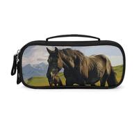 FodPand Grazing Wild Horses Cosmetic Bag with Handle And Zipper Makeup Brushes Organizer Case PU Leather Toiletry Bag Small Makeup Bags for Travel Or Daily