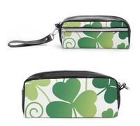 FodPand Green Clover Leaves Pencil Pouch Mini Makeup Bag with Handle - 7.8x3.9x2.1 Inches Durable Waterproof PU Leather, Large Capacity Portable Pencil Case for Office, Travel