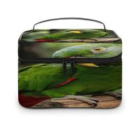 FodPand Green Feathers Fixed Their Gaze Makeup Bag with Makeup Brush Compartment Cosmetic Bag with Handle And Zipper Portable Organizer Bag for Daily, Camping, Traveling, Hotel
