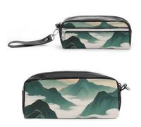 FodPand Green Mountains By Sunset Pencil Pouch Mini Makeup Bag with Handle - 7.8x3.9x2.1 Inches Durable Waterproof PU Leather, Large Capacity Portable Pencil Case for Office, Travel