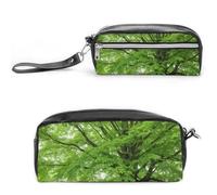 FodPand Green Nature Tree Pencil Pouch Mini Makeup Bag with Handle - 7.8x3.9x2.1 Inches Durable Waterproof PU Leather, Large Capacity Portable Pencil Case for Office, Travel