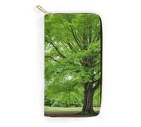 FodPand Green Nature Tree Wallets for Men Women - PU Leather Zip Around Wallet with 4 Card Slots & 3 Cash Compartments, 7.8 X 4.1 Inch Large Capacity Long Purse for Travel