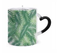 FodPand Green Palm Color Changing Mug 11oz, Heat Sensitive Coffee Mug Reveals Pattern with Hot Liquid, Ceramic Novelty Coffee Cup with Heart Shaped Handle, Funny Gift