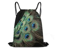 FodPand Green Peacock Feather Drawstring Backpack Gym Trip Cinch Sack for Unisex Waterproof Shoe Bags for Travel Honeycomb Fabric Drawstring Bag 16x 20 Inch for Swimming Beach