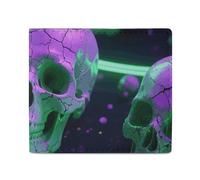 FodPand Green Purple Skull Bifold Wallet for Men Women, 4.3"x3.7" Compact Leather Wallet with ID Window & Coin Pocket, Slim Minimalist Card Holder for Daily Carry & Travel