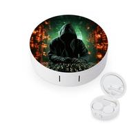 FodPand Hacker Attack Contact Lens Case Portable Contact Lens Applicator Removal Tool Kit Cute Round Eyeglass Cases with Mirror for Daily Vision Care And Outdoor Use