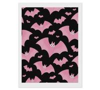 FodPand Halloween Black Bats Pink Diamond Painting Kits for Adults Beginner 5D Round Drill Full Diamonds Pictures Gem Art Kits Crafts Gift DIY Diamond Art Kits for Home Wall Decor 12"x16"