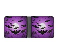 FodPand Halloween Flying Purple Bats Wallet for Men Leather Bifold Wallet Front Pocket Wallets Card Holder Wallets Money Clip