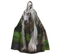 FodPand Halloween Hooded Cloak For Adults, Majestic White Bengal Tiger | Unisex Long Hooded Cape Robe, Witch Vampire Wizard Renaissance Medieval Cosplay Costume For Halloween Party Masquerade