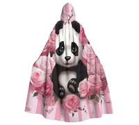 FodPand Halloween Hooded Cloak For Adults, Panda Rose Pattern | Unisex Long Hooded Cape Robe, Witch Vampire Wizard Renaissance Medieval Cosplay Costume For Halloween Party Masquerade