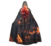 FodPand Halloween Hooded Cloak For Adults, Red Flowers Burning | Unisex Long Hooded Cape Robe, Witch Vampire Wizard Renaissance Medieval Cosplay Costume For Halloween Party Masquerade