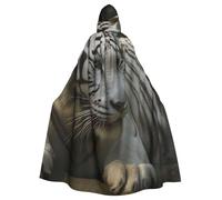 FodPand Halloween Hooded Cloak For Adults, White Bengal Tiger | Unisex Long Hooded Cape Robe, Witch Vampire Wizard Renaissance Medieval Cosplay Costume For Halloween Party Masquerade