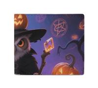 FodPand Halloween Owl Pumpkin Bifold Wallet for Men Women, 4.3"x3.7" Compact Leather Wallet with ID Window & Coin Pocket, Slim Minimalist Card Holder for Daily Carry & Travel