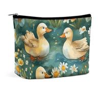 FodPand Hand Drawn Duck Makeup Bag Cosmetic Bags for Travel Portable Make Bag Leather Cosmetic Pack for Women Zips Shut