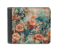 FODPAND Hand Drawn Flower Pattern Leather Wallet Extra Capacity Bifold Wallet Slim Minimalist Front Pocket Wallets Credit Card Holder
