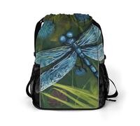FodPand Hand Painted Blue Dragonfly Gym Bag Backpack Drawstring Backpack