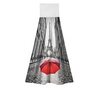 FodPand Hanging Kitchen Towels Set of 2 Eiffel Tower Paris Red Umbrella Hand Towel with Hanging Loop Dish Towel Soft Absorbent Bath Tie Towel for Bathroom Farmhouse