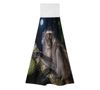 FodPand Hanging Kitchen Towels Set of 2 Peruvian Night Monkey Hand Towel with Hanging Loop Dish Towel Soft Absorbent Bath Tie Towel for Bathroom Farmhouse