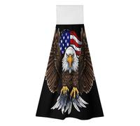 FodPand Hanging Kitchen Towels Set of 2 USA Flag Patriotic Eagle Hand Towel with Hanging Loop Dish Towel Soft Absorbent Bath Tie Towel for Bathroom Farmhouse
