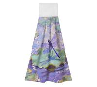 FodPand Hanging Kitchen Towels Set of 2 Water Lily Dragonfly Hand Towel with Hanging Loop Dish Towel Soft Absorbent Bath Tie Towel for Bathroom Farmhouse