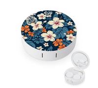 FodPand Hawaii Flower Contact Lens Case Portable Contact Lens Applicator Removal Tool Kit Cute Round Eyeglass Cases with Mirror for Daily Vision Care And Outdoor Use