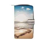 FodPand Heart Shape Romantic Beach Leather Wallet Zipper Long Purse for Women Large Credit Card Holder for Work Travel Daily Use