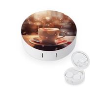FODPAND Hearts Drawn on Coffee Contact Lens Case with Cleaner Washer Portable Contact Lens Holder Box with Mirror Tweezers Remover Tool Solution Bottle for Daily Makeup Office
