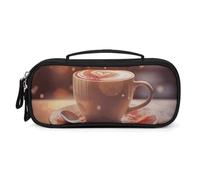 FodPand Hearts Drawn on Coffee Cosmetic Bag with Handle And Zipper Makeup Brushes Organizer Case PU Leather Toiletry Bag Small Makeup Bags for Travel Or Daily