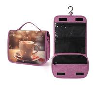 FODPAND Hearts Drawn on Coffee Toiletry Bag,Portable Hanging Travel Toiletry Bags with Hook Cosmetic Case Makeup Bag Organizer for Toiletries