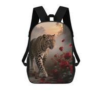 FodPand Heavy-Duty Laptop Backpack 17 Inch - 600D Polyester Red Rose Flower And Cheetah Backpack Lightweight Shoulder Bag Casual Daypack for Men & Women, Travel Hiking Camping