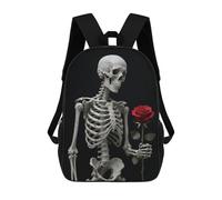 FodPand Heavy-Duty Laptop Backpack 17 Inch - 600D Polyester Skeleton Holding A Red Rose Backpack Lightweight Shoulder Bag Casual Daypack for Men & Women, Travel Hiking Camping