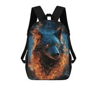 FodPand Heavy-Duty Laptop Backpack 17 Inch - 600D Polyester Wolf Head in Blue Flames Backpack Lightweight Shoulder Bag Casual Daypack for Men & Women, Travel Hiking Camping