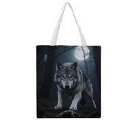 FodPand Heavy-Duty Night Wolf Hunting Canvas Tote Bag for Women Reusable Grocery Shopping Bag with Shoulder Straps Washable & Foldable Everyday Utility Purse for Work Travel Beach