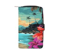 FodPand Hello Hawaii Leather Wallet Zipper Long Purse for Women Large Credit Card Holder for Work Travel Daily Use