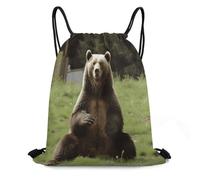 FodPand Hi Bear Sit on The Lawn Drawstring Backpack Gym Trip Cinch Sack for Unisex Waterproof Shoe Bags for Travel Honeycomb Fabric Drawstring Bag 16x 20 Inch for Swimming Beach