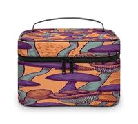 FodPand Hippie Art Mushrooms Makeup Bag,Portable Large Capacity Travel Cosmetic Bag Adjustable Lightweight Hand-held Makeup Box for Women Daily Use