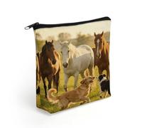 FodPand Horses And Dogs Makeup Bag with Sturdy Zipper，Linen Material Storage Bag,Large Capacity And Multi-Purpose Cosmetic Bag for Daily Life, Travel, Outings, Business Trips And Other Occasions