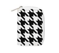 FodPand Houndstooth Black Credit Card Holder Compact Leather Card Wallet Zipper Portable Id Purse 20 Cards Slots
