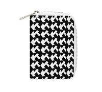 FodPand Houndstooth Black Credit Card Holder Compact Leather Card Wallet Zipper Portable Id Purse 20 Cards Slots